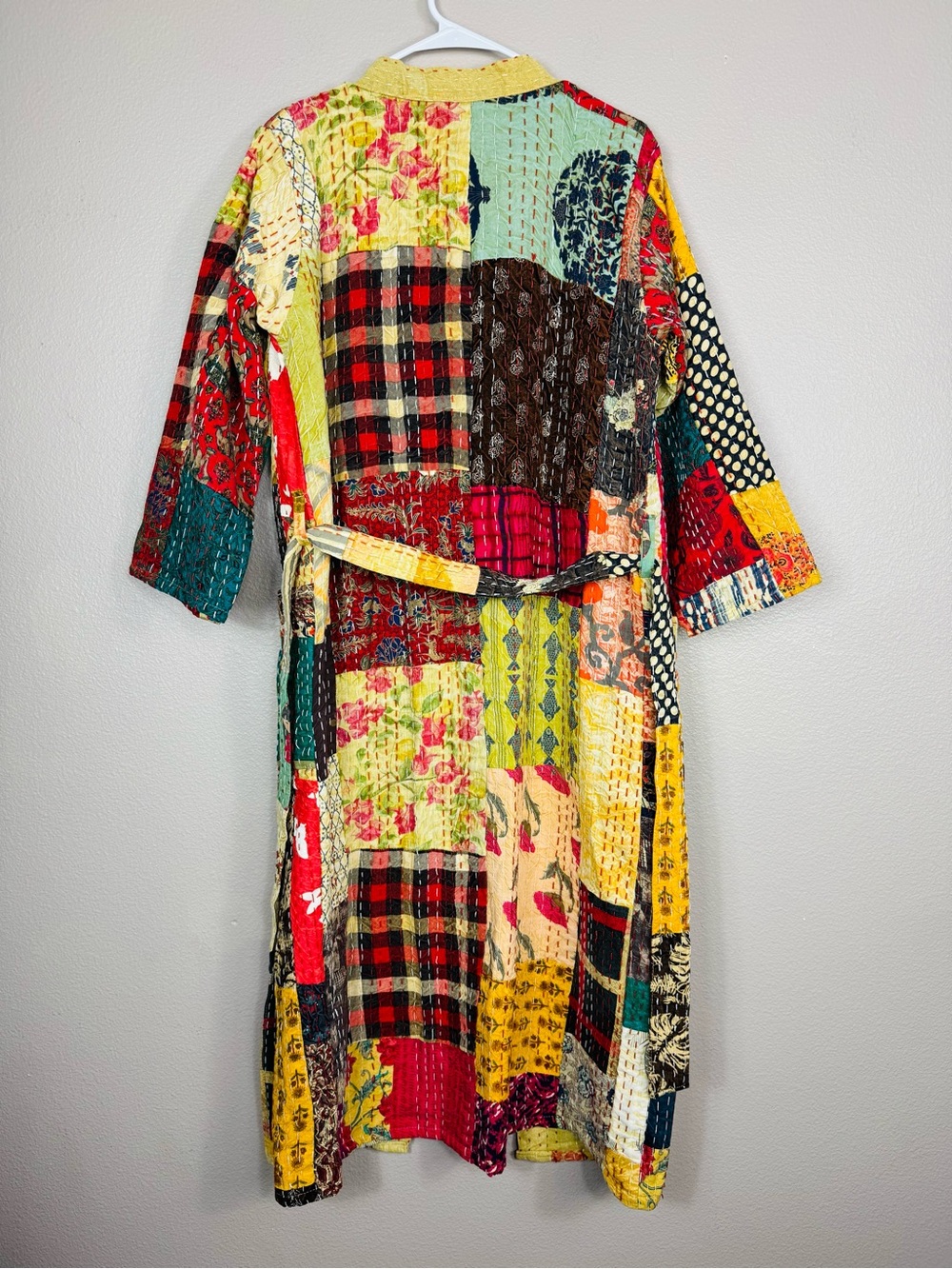 Kantha quilt kimono or robe Boho Indian S-M A - Picture 2 of 10